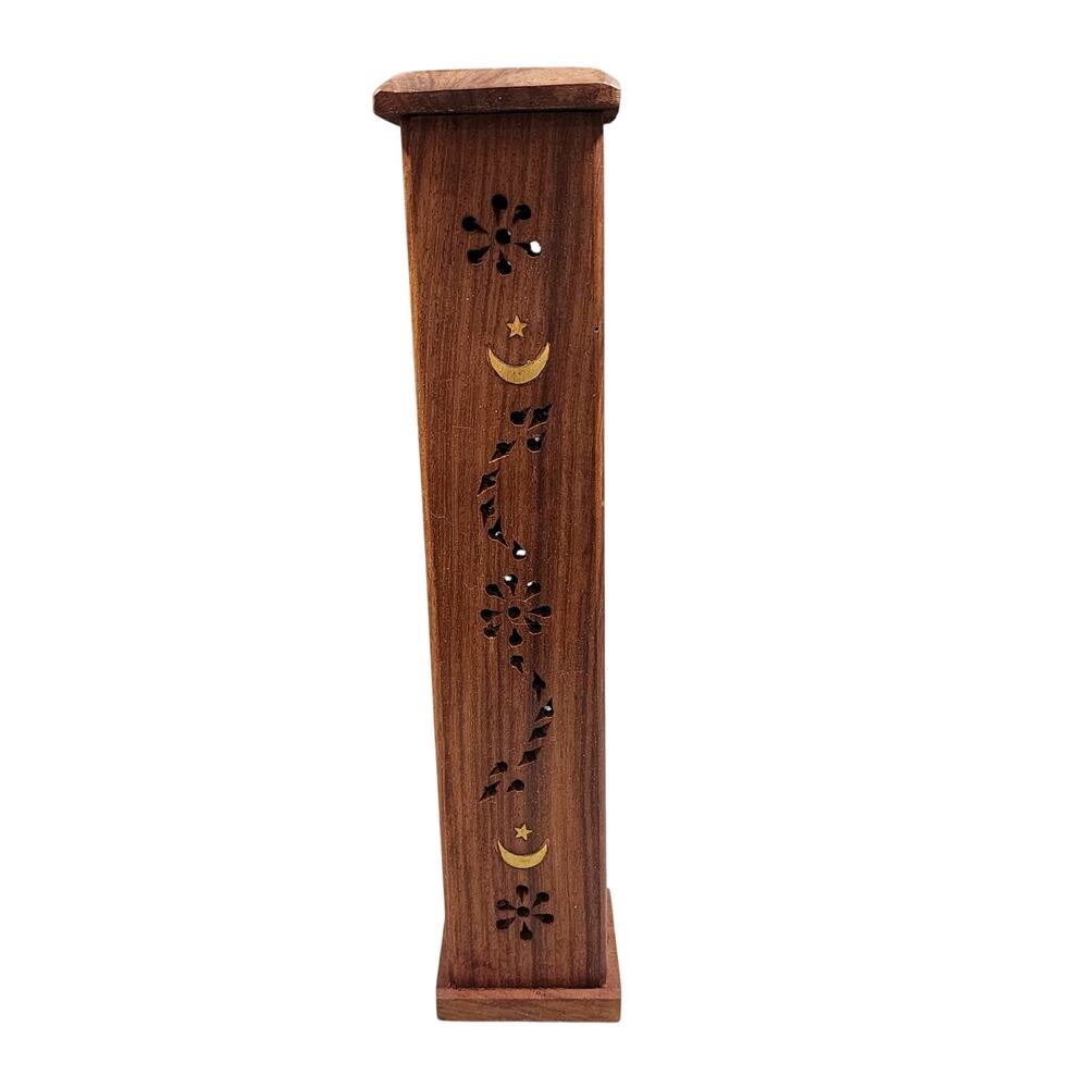 Stick & Cone Incense Burner - Storage Wooden Box Decorative Moon-Stars & Cutouts